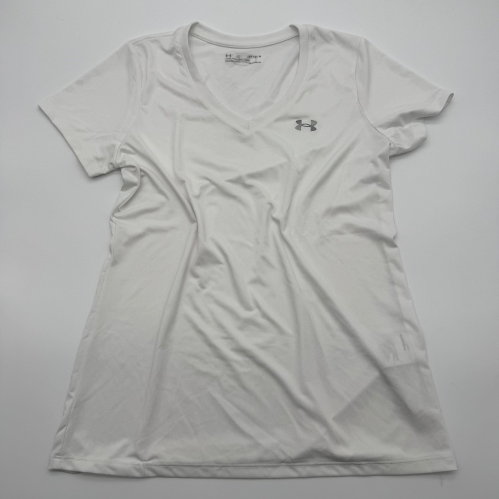 Under Armour Womens HeatGear V-Neck Short Sleeve Athletic T-Shirt White Medium